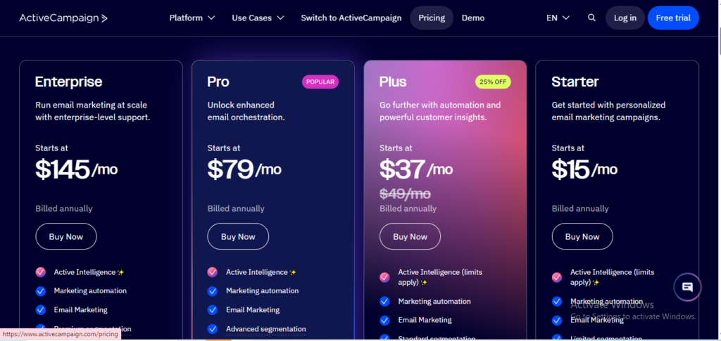 activecampaign vs milerlite:activecampaign pricing